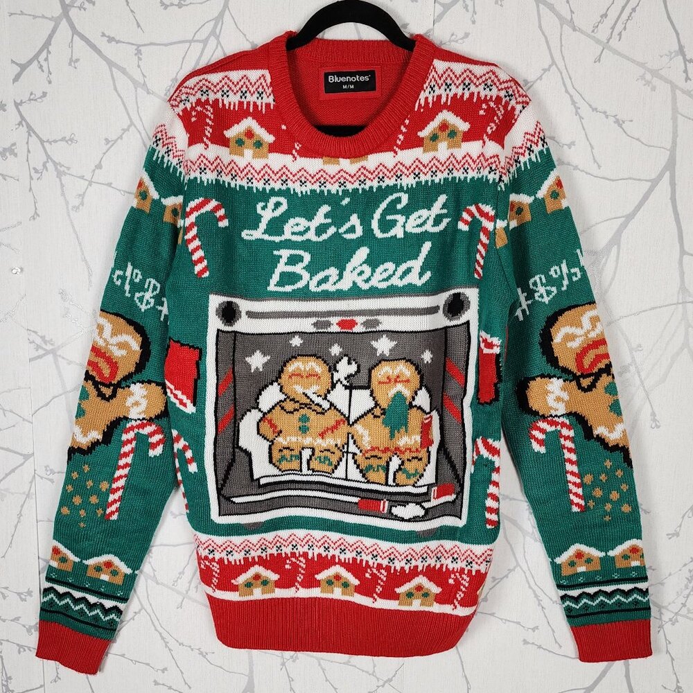 Bluenotes Gingerbread Funny Print Crewneck Ugly Christmas Sweater